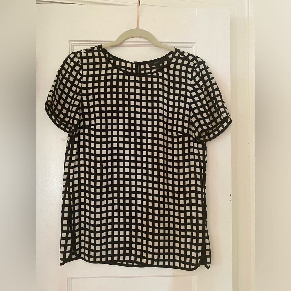 Jcrew Black, White, Checkered Silk Blouse, Size 2